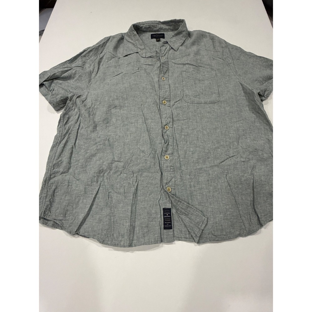 Lucky Brand Men's XL Gray Linen Blend Shirt Coastal Resort Short Sleeve